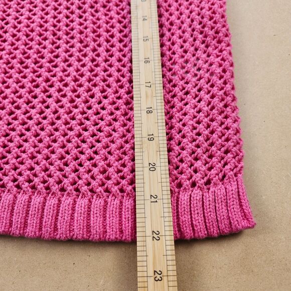 Talbots Mesh Sweater Small PETITE Hot Pink Pullover Beachy Sheer Crochet Cover - Picture 8 of 10